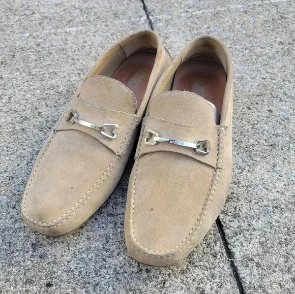 Moschino Other - Moschino Mens Genuine Suede Driving Loafers Mocassin Shoes Tan Brown Horsebit 13